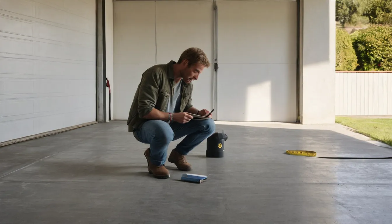 A homeowner checking a garage floor in the Conyers area before talking with a local provider